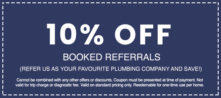 10% off booked referrals coupon for AAA Advanced Plumbing & Drain, promoting customer savings on plumbing services.