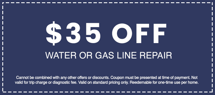  off coupon for water or gas line repair, featuring terms and conditions for AAA Advanced Plumbing & Drain services.