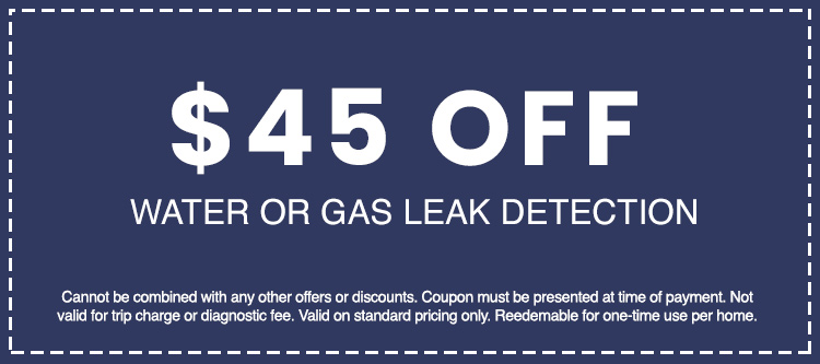  off water or gas leak detection coupon from AAA Advanced Plumbing & Drain, highlighting promotional savings on plumbing services.